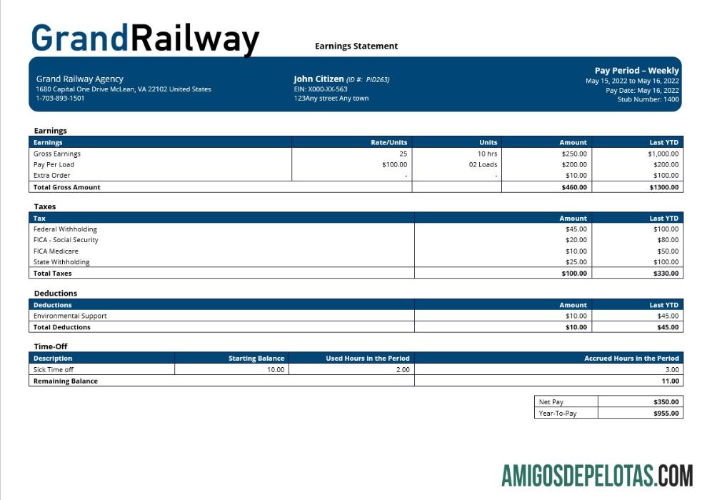 Para download Modelo de recibo de pagamento da Grand Railway Company em formatos Word e PDF